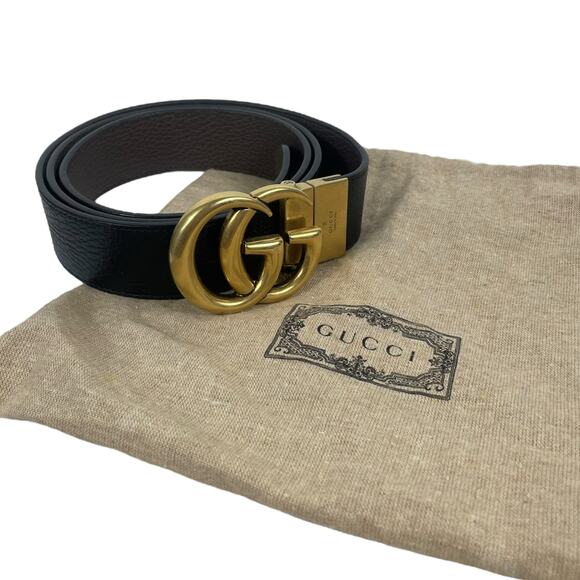 Gucci Double GG Reversible Leather Belt Black Brown Size 115/ 46 - Picture 1 of 13
